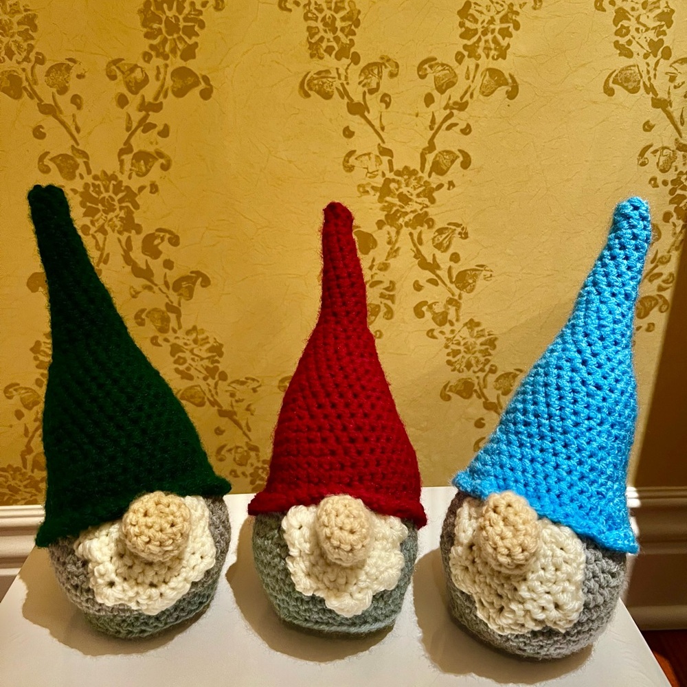 3/$50 Hand Crocheted Scandinavian Christmas Gnome Red & Gray!